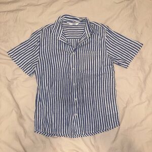 Boys Blue and White Stripe Short-Sleeve Shirt